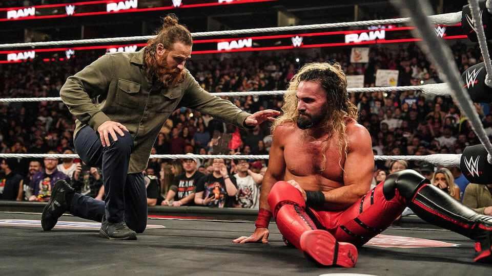 Sami Zayn Inadvertently Kicks Seth Rollins in the Face on WWE RAW Teasing a Heel Turn